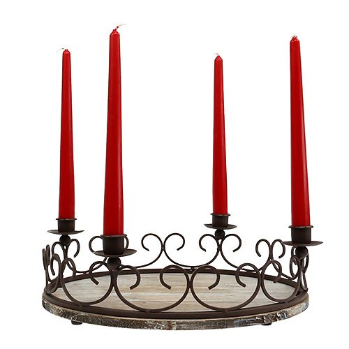 Floristik24 Plateau avec 4 bougeoirs Ø38cm marron