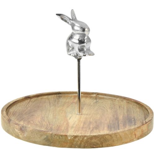 Floristik24 Plateau en bois lapin naturel décoratif métal argenté Ø27,5cm H21cm