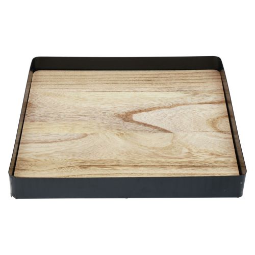 Floristik24 Plateau décoratif métal bois carré noir naturel 25,5×25,5×4cm