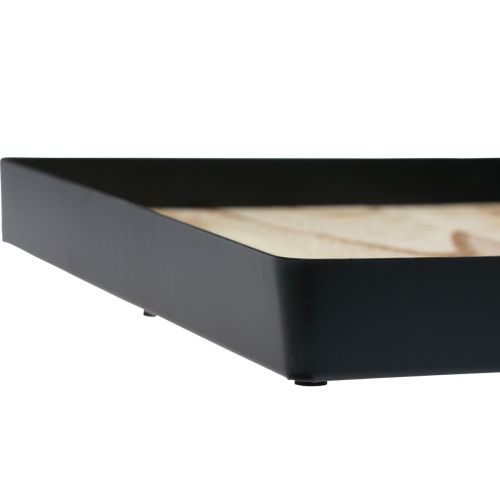 Floristik24 Plateau décoratif métal bois carré noir naturel 25,5×25,5×4cm