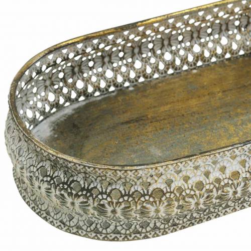 Floristik24 Plateau décoratif ovale or antique, blanc 40,5 × 14cm