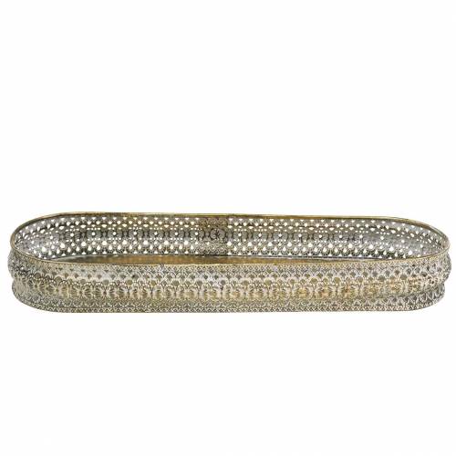 Floristik24 Plateau décoratif ovale or antique, blanc 40,5 × 14cm