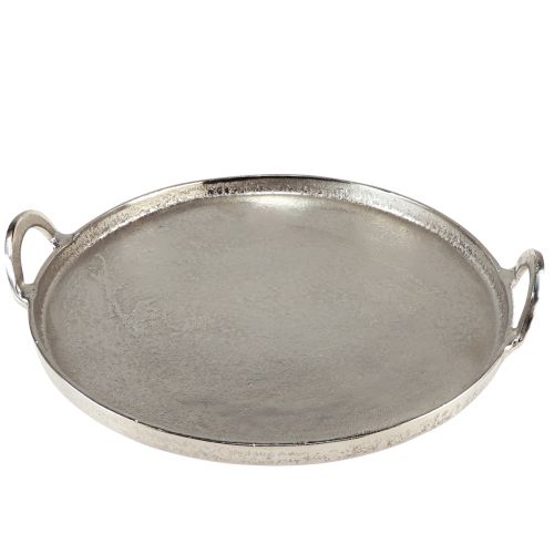 Article Plateau plateau rond en métal argenté avec anse 38x35x6,5cm
