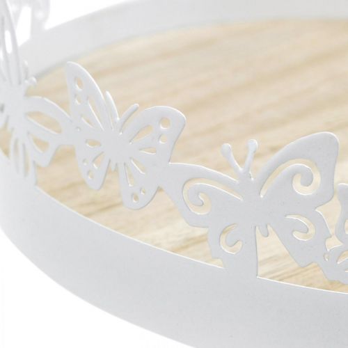 Article Plateau ressort, décoration papillon, décoration de table, décoration métal pour plantation blanc Ø20cm H6,5cm