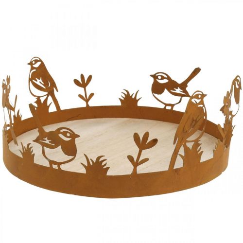 Floristik24 Plateau décoratif, décors de table avec oiseaux, patine décor printanier Ø20cm H8.5cm