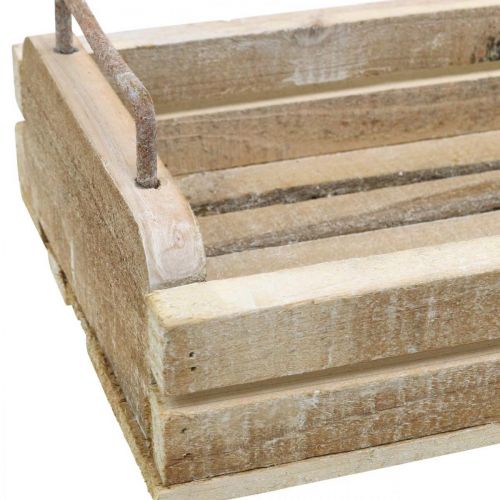 Floristik24 Plateau en bois avec poignées en métal, jardinière blanchie à la chaux L40cm