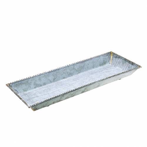 Floristik24 Plateau décoratif en zinc lavé blanc 40cm × 15cm