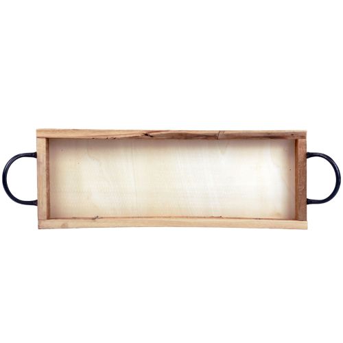 Article Plateau en bois avec poignées, plateau décoratif, oblong, naturel, 50×19×3cm