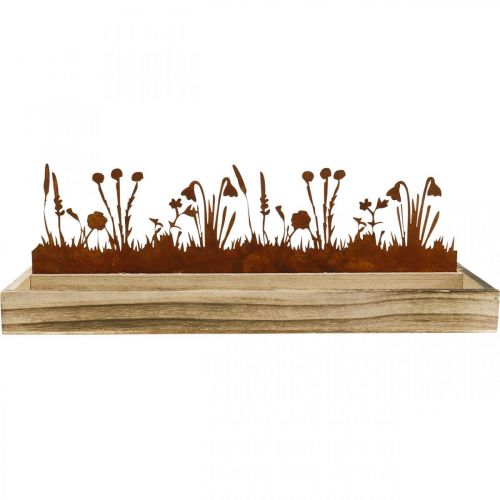 Floristik24 Plateau en bois prairie printanière, décoration de Pâques, plateau décoratif rouille noble 35 × 15cm