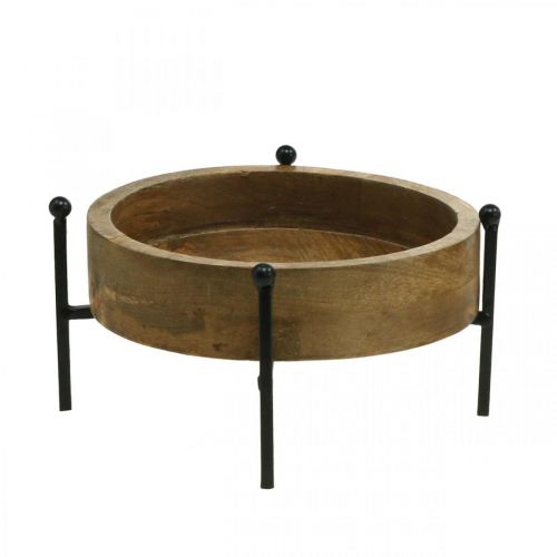 Plateau bois rond, bol avec pieds, décoration bois à planter naturel, noir Ø19.5cm H11cm