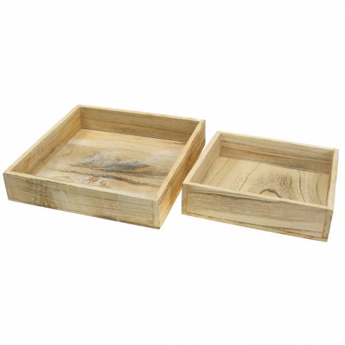 Floristik24 Plateau carré en bois, blanc délavé 30 × 30cm / 25 × 25cm, lot de 2
