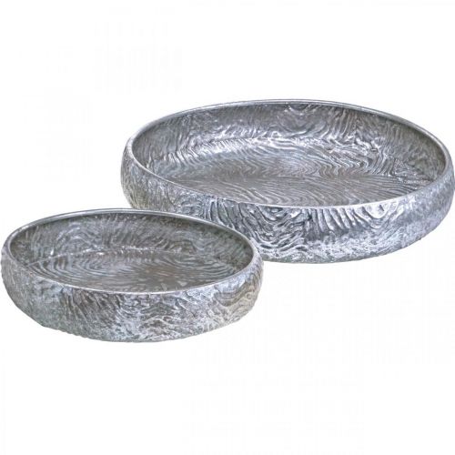 Bol décoratif argenté rond en métal aspect antique Ø50/38cm lot de 2
