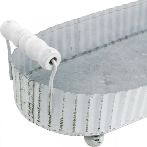 Floristik24 Plateau décoratif, décoration métal ovale, plateau à bougies blanc, argent Shabby Chic L40 / 29.5cm 9.5 / 8.5cm lot de 2