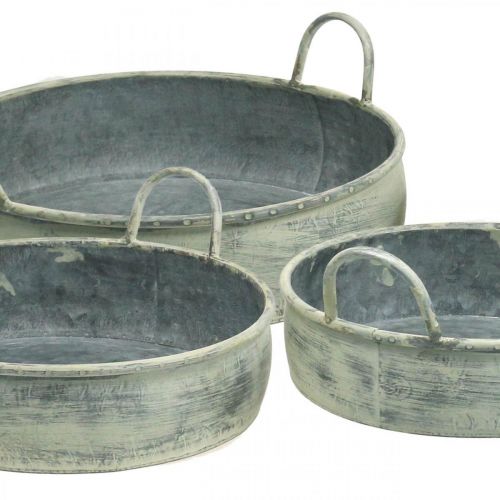 Floristik24 Bol déco avec anses métal vintage Ø28/32,5/36cm lot de 3