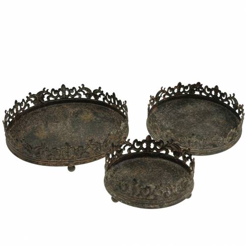 Floristik24 Plateau métal antique Ø16 / 20 / 25cm 3pcs