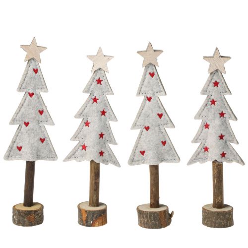 Article Décoration de sapin de Noël feutre étoile coeur beige rouge H21cm 4 pièces