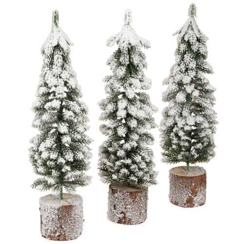 Floristik24 Décoration de sapin de Noël avec neige vert blanc Ø6cm H30cm 3pcs