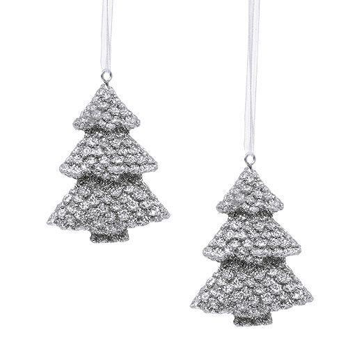 Floristik24 Suspension de Noël Sapin scintillant Argent 6,5cm 6pcs