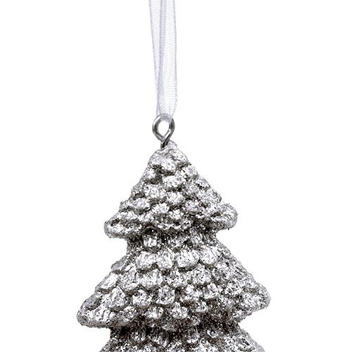 Floristik24 Suspension de Noël Sapin scintillant Argent 6,5cm 6pcs