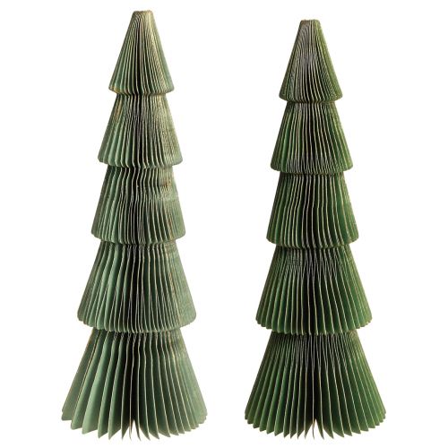 Article Sapin de Noël en papier nid d'abeille vert doré H30cm 2 pièces