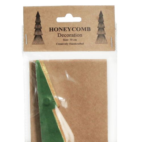 Article Sapin de Noël en papier nid d'abeille vert doré H30cm 2 pièces