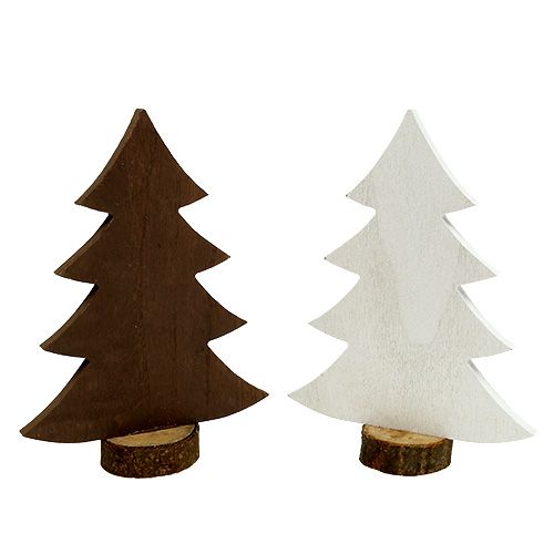 Sapin de Noël blanc, bois brun 21cm 4pcs