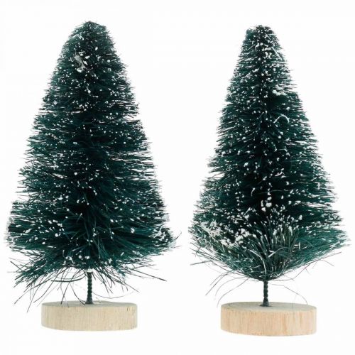 Article Mini sapin enneigé, décoration hivernale, sapin de Noël H9.5cm Ø5cm 2pcs