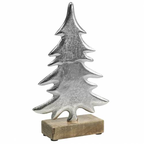 Sapin décoratif sur socle en bois argenté, métal naturel 24cm × 16cm | Floristik24.fr