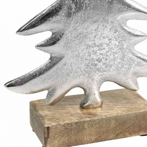 Sapin décoratif sur socle en bois argenté, métal naturel 24cm × 16cm | Floristik24.fr