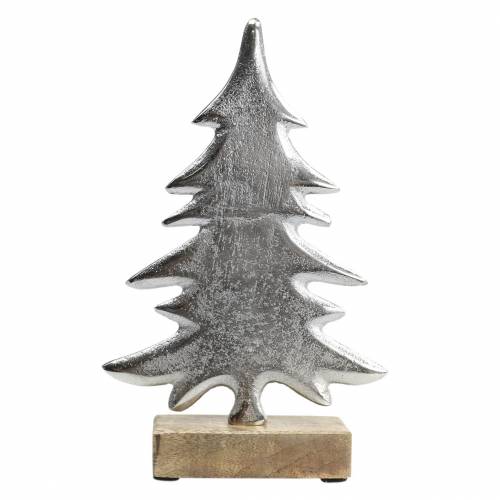 Sapin décoratif sur socle en bois argenté, métal naturel 24cm × 16cm | Floristik24.fr
