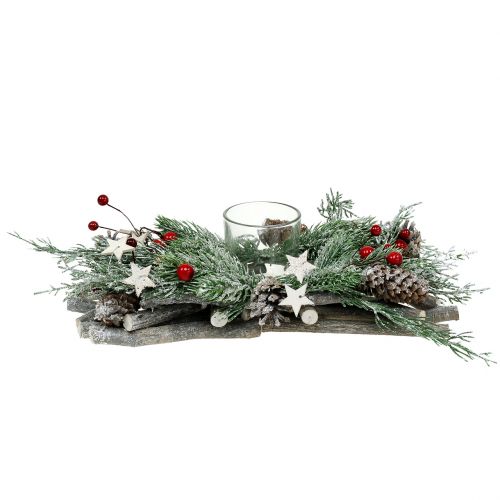 Floristik24 Arrangement de sapin pour des bougies glacées 27cm x 13cm