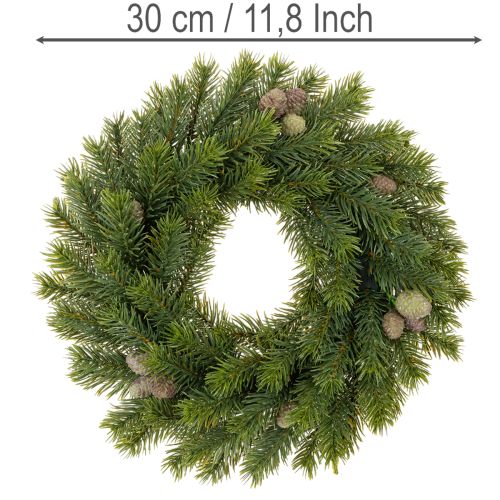 Couronne en branches de sapin artificielles avec pommes de pin 30 cm | Floristik24.fr