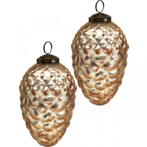 Floristik24 Pendentif pomme de pin, décorations de sapin de Noël, décoration d&#39;automne, verre véritable, aspect antique Ø7cm H11,5cm 6pcs