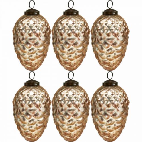 Floristik24 Pendentif pomme de pin, décorations de sapin de Noël, décoration d'automne, verre véritable, aspect antique Ø7cm H11,5cm 6pcs