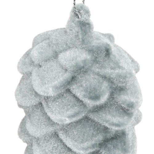 Article Pommes de pin décoratives grises floquées 11,5 cm 6 pièces