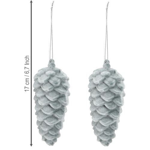 Article Pommes de pin décoratives grises floquées 11,5 cm 6 pièces