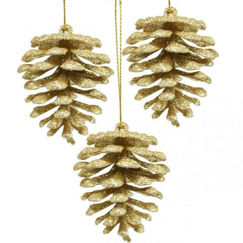 Floristik24 Décorations de sapin de Noël déco cônes paillettes or H7cm 6pcs