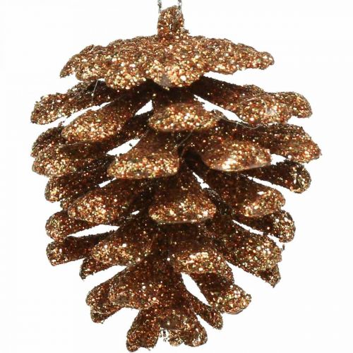 Floristik24 Décorations de sapin de Noël déco cônes paillettes cuivre H7cm 6pcs