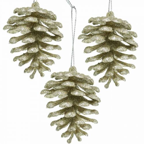 Floristik24 Décorations de sapin de Noël cônes décoratifs paillettes champagne H7cm 6 pcs