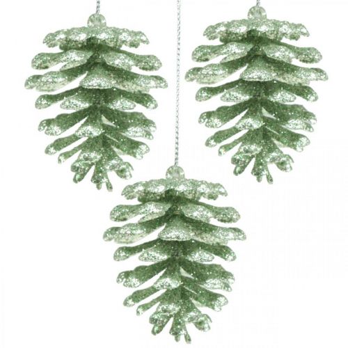 Décorations de sapin de Noël cônes déco paillettes menthe H7cm 6pcs