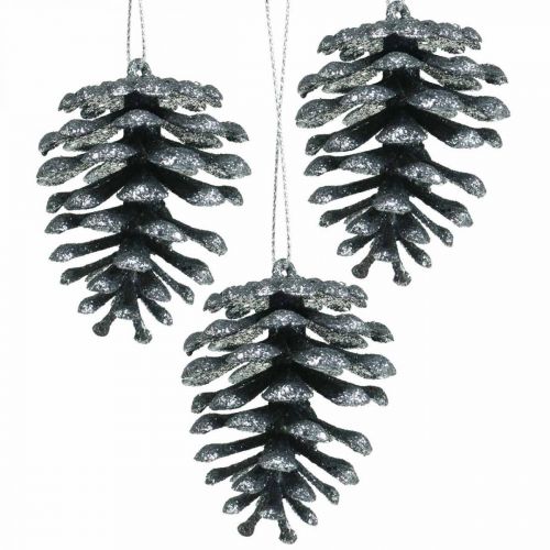 Article Décorations de sapin de Noël déco cônes paillettes anthracite H7cm 6 pièces