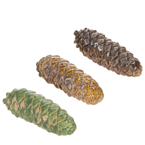 Cônes décoratifs en céramique - Lot de 3 - 14 cm - Vert et marron | Floristik24.fr