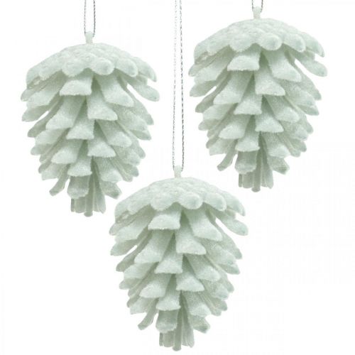 Article Pommes de pin cônes décoratifs à suspendre blanc 7cm 6 pièces
