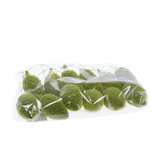 Floristik24 Cônes décoratifs floqués vert mousse 9,5cm/8cm 12 pcs