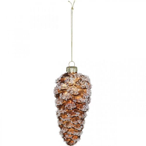 Floristik24 Pommes de pin avec neige, Décorations de Noël, Décorations d'arbre de Noël Marron H13cm Ø6cm Verre véritable 3pcs