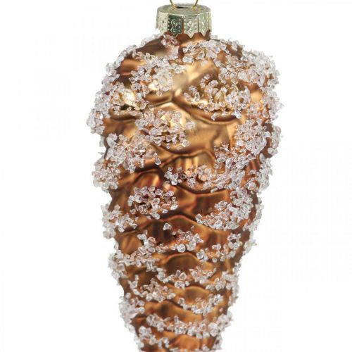 Floristik24 Pommes de pin avec neige, Décorations de Noël, Décorations d'arbre de Noël Marron H13cm Ø6cm Verre véritable 3pcs