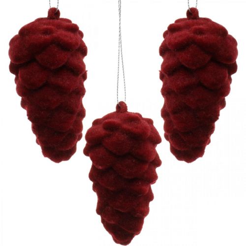 Article Cônes déco floqués, décoration automne, pommes de pin rouge, Avent H8,5cm Ø4,5cm 8 pièces