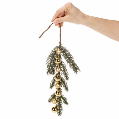 Branche de sapin artificielle avec mini boules de Noël dorées, 46 cm, 2 pièces | Floristik24.fr