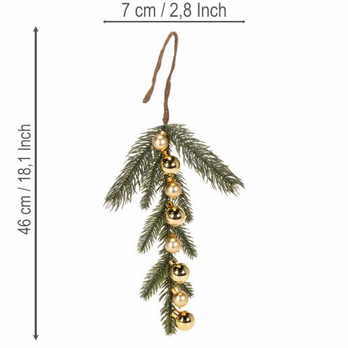 Branche de sapin artificielle avec mini boules de Noël dorées, 46 cm, 2 pièces | Floristik24.fr