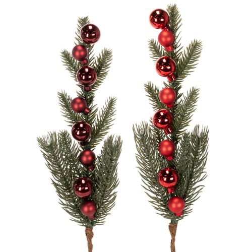 Branche de sapin artificielle avec boules rouges 48 cm, lot de 2 acheter | Floristik24.fr